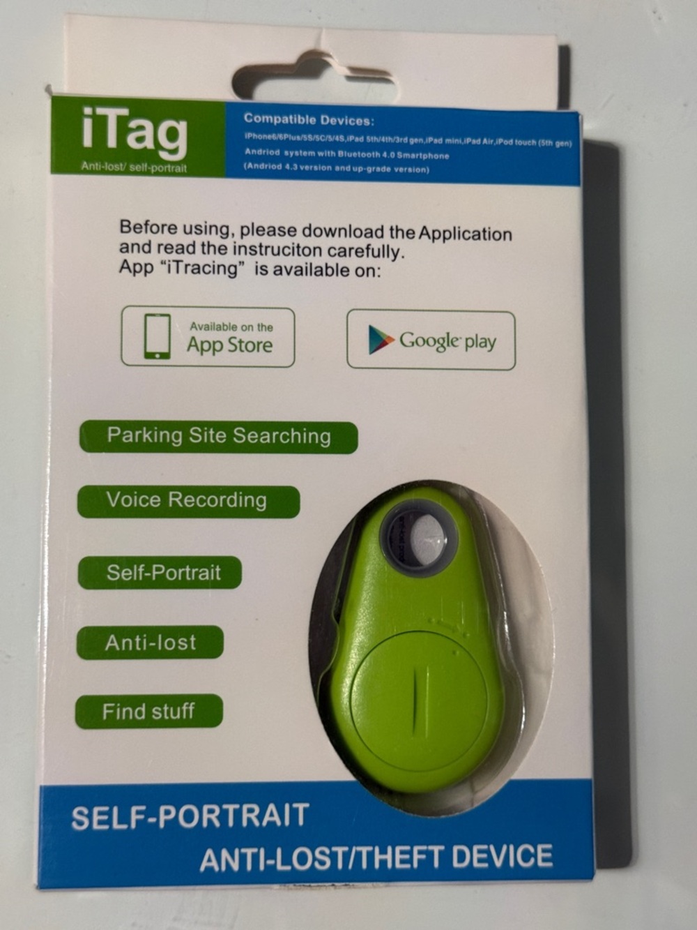 iTag Self-Portrait Anti-Lost/Theft Device Green